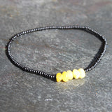 Minimalist Anklet Amber + Black Spacer Beads