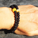 Butterscotch Amber + Dark Lava Bead Necklace