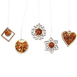 Handmade Amber and Wood pendant / necklace - HEART, could be used as a charm.