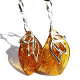 Intricate honey or cherry amber earrings
