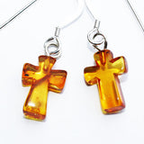 Baltic Amber Cross Dangle Earrings