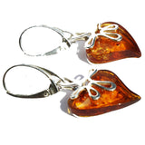 Romantic designer dangle amber earrings 'Love Hearts'