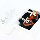 Romantic designer dangle amber earrings 'Love Hearts'