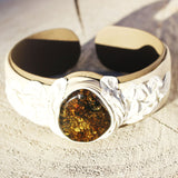 Leather & Green Baltic Amber Bracelet