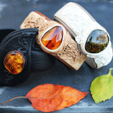 Leather & Green Baltic Amber Bracelet