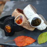 Leather & Green Baltic Amber Bracelet