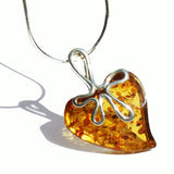Romantic designer dangle amber earrings 'Love Hearts'