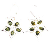 Green Amber and Sterling Silver Flower Earrings