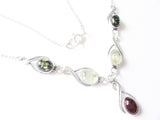 Silver Baltic Amber Necklace Green/Honey/Multicolour Drops