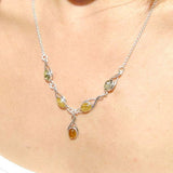 Silver Baltic Amber Necklace Green/Honey/Multicolour Drops