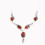 Silver Baltic Amber Necklace Green/Honey/Multicolour Drops