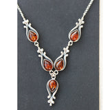 Silver Baltic Amber Necklace Green/Honey/Multicolour Drops
