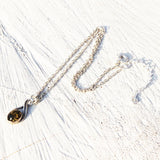 Silver Baltic Amber Necklace Green/Honey Single Drops