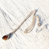 Silver Baltic Amber Necklace Green/Honey Single Drops