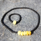 Minimalist Anklet Amber + White Spacer Beads
