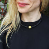 Butterscotch Amber + Dark Lava Bead Necklace