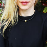 Butterscotch Amber + Dark Lava Bead Necklace