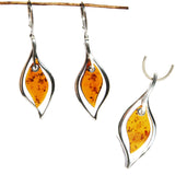 Cherry Amber Earrings with single large amber leaf shaped pieces