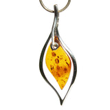 Cherry Amber Earrings with single large amber leaf shaped pieces