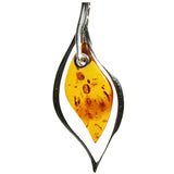 Cherry Amber Earrings with single large amber leaf shaped pieces