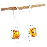 Honey or Green Baltic Amber Studs, Dangle Earrings - Magic Squares