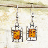 Honey or Green Baltic Amber Studs, Dangle Earrings - Magic Squares