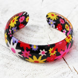 Lovely Floral Resin Cuff in Black, 2 sizes