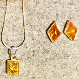 Silver Honey/Green/Lemon Baltic Amber Studs - Rhombus