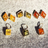Silver Honey/Green/Lemon Baltic Amber Studs - Rhombus