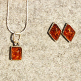 Silver Honey/Green/Lemon Baltic Amber Studs - Rhombus