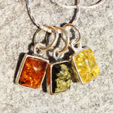 Silver Honey/Green/Lemon Baltic Amber Studs - Rhombus