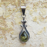 Silver Baltic Amber Necklace Green Drop