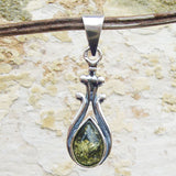 Silver Baltic Amber Necklace Green Drop