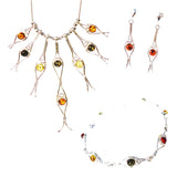 Delicate sterling silver 925 and  amber long dangle necklace