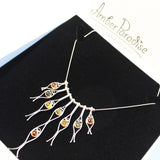 Delicate sterling silver 925 and  amber long dangle necklace