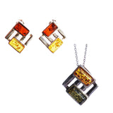 Modern sterling silver 925 square fittings and rectangular baltic amber pieces used to make this stud earrings