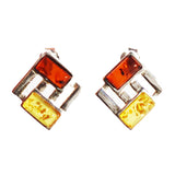 Modern sterling silver 925 square fittings and rectangular baltic amber pieces used to make this stud earrings