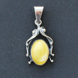 Silver Butterscotch Baltic Amber Pendant - Vintage Charm