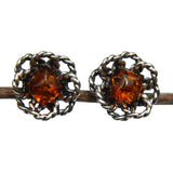 Sterling Silver Honey or Green Baltic Amber Pendant, Studs - Flowers, + gorgeous gift box,  silver 925, silver jewellery amber pendant studs