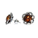 Sterling Silver Honey or Green Baltic Amber Pendant, Studs - Flowers, + gorgeous gift box,  silver 925, silver jewellery amber pendant studs