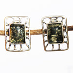 Honey or Green Baltic Amber Studs, Dangle Earrings - Magic Squares