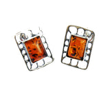Honey or Green Baltic Amber Studs, Dangle Earrings - Magic Squares