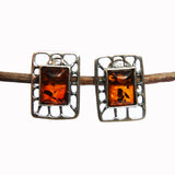 Honey or Green Baltic Amber Studs, Dangle Earrings - Magic Squares