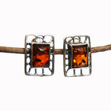 Honey or Green Baltic Amber Studs, Dangle Earrings - Magic Squares