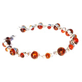 Delicate st. silver 925 fittings and small round multicolour baltic amber bracelet