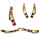 Eye-catching sterling silver 925 fittings and small square multicolour baltic amber bracelet