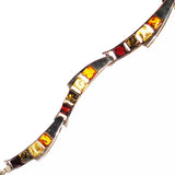 Eye-catching sterling silver 925 fittings and small square multicolour baltic amber bracelet