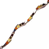 Eye-catching sterling silver 925 fittings and small square multicolour baltic amber bracelet