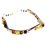 Eye-catching sterling silver 925 fittings and small square multicolour baltic amber bracelet
