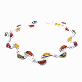 Elegant and dazzling sterling silver 925 fittings and small multicolour baltic amber slices bracelet.